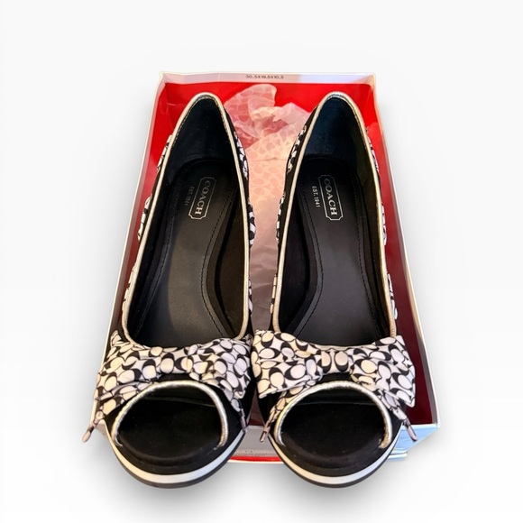 NEW COACH THALIA Black & White
Denin Peep Toe wedge shoes
WOMENS 8.5 NBW - Picture 2 of 5